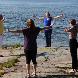 Dan for Subramanya Yoga Centre leads a yoga class on the point