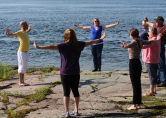 Dan for Subramanya Yoga Centre leads a yoga class on the point