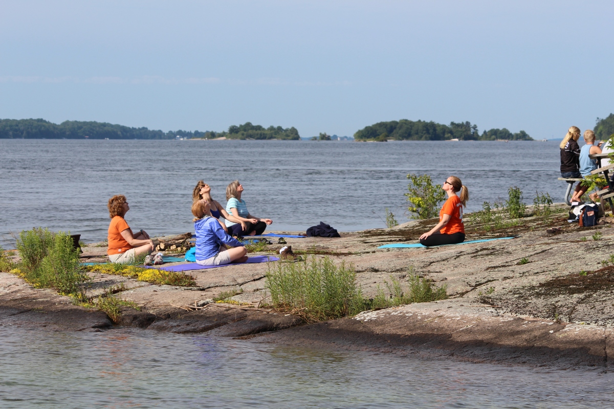 Yoga on the island during Island Breakfast, annual event