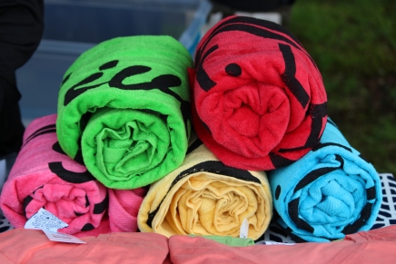 Colourful river towels are available for purchase