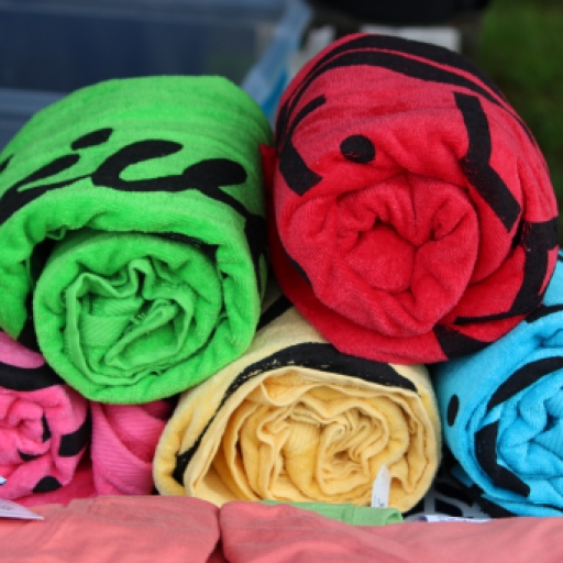 Colourful river towels are available for purchase